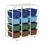 Étagère de rangement à 4 niveaux ECR4Kids avec 12 bacs, 4x3, organisation polyvalente