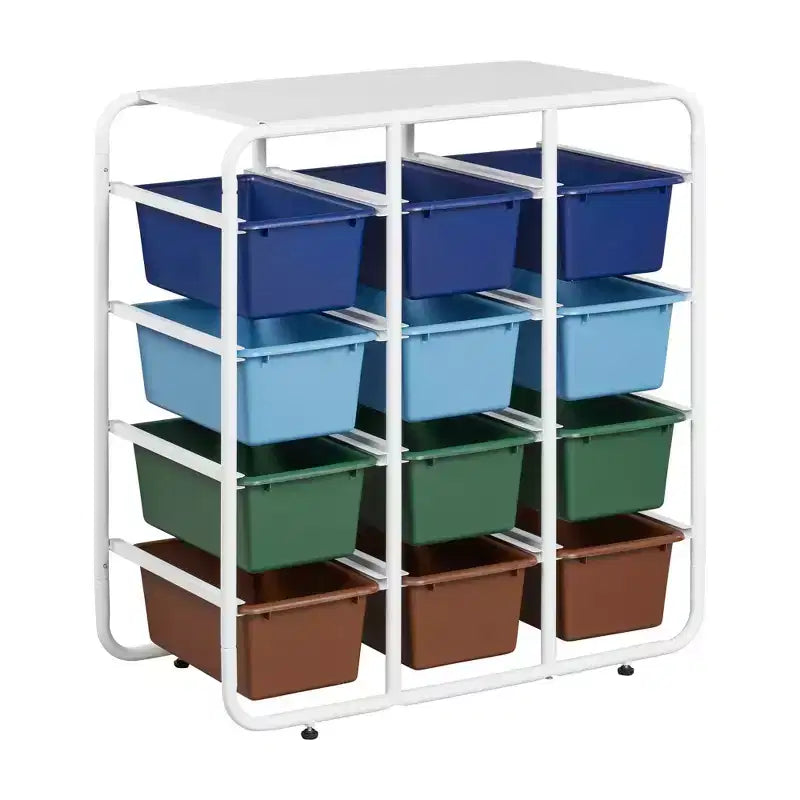 Étagère de rangement à 4 niveaux ECR4Kids avec 12 bacs, 4x3, organisation polyvalente