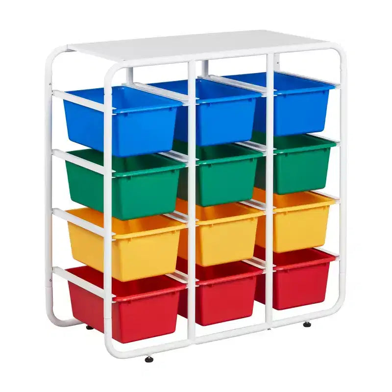 Étagère de rangement à 4 niveaux ECR4Kids avec 12 bacs, 4x3, organisation polyvalente