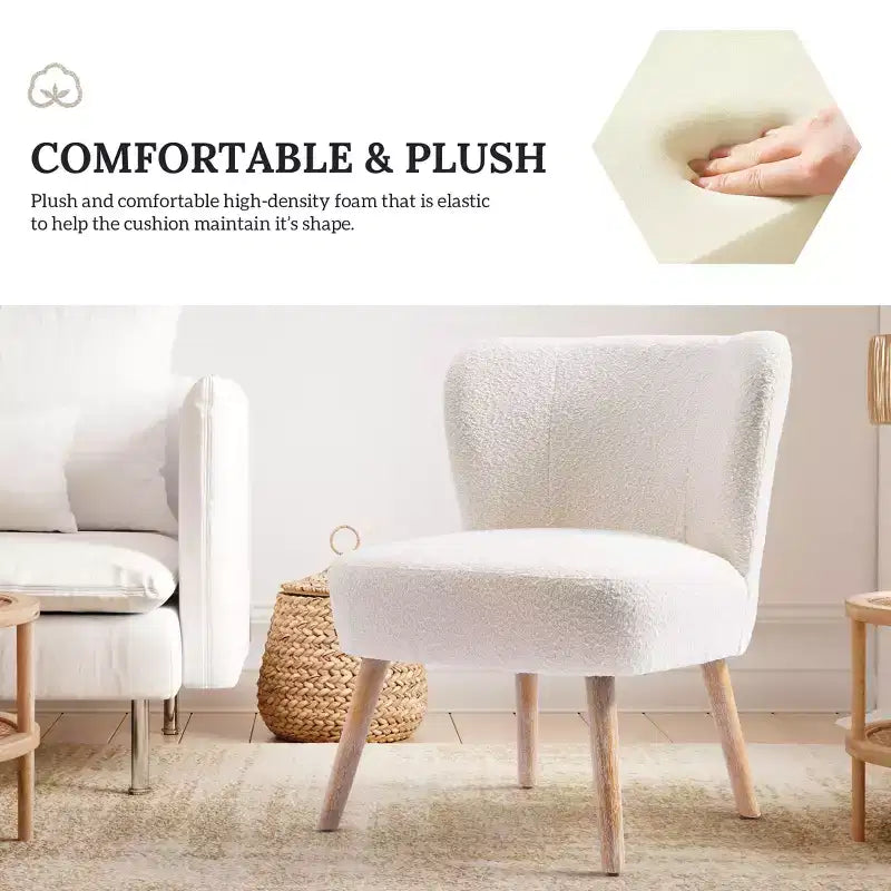 Fauteuil d'appoint sans accoudoirs rembourré Genevieve 25 de WestinTrends en tissu bouclé
