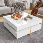 Modern High Gloss Coffee Table With 4 Drawers, Multi-Storage Square Cocktail Tea Table,Center Table,abstract,white,31.5in,2.63ft