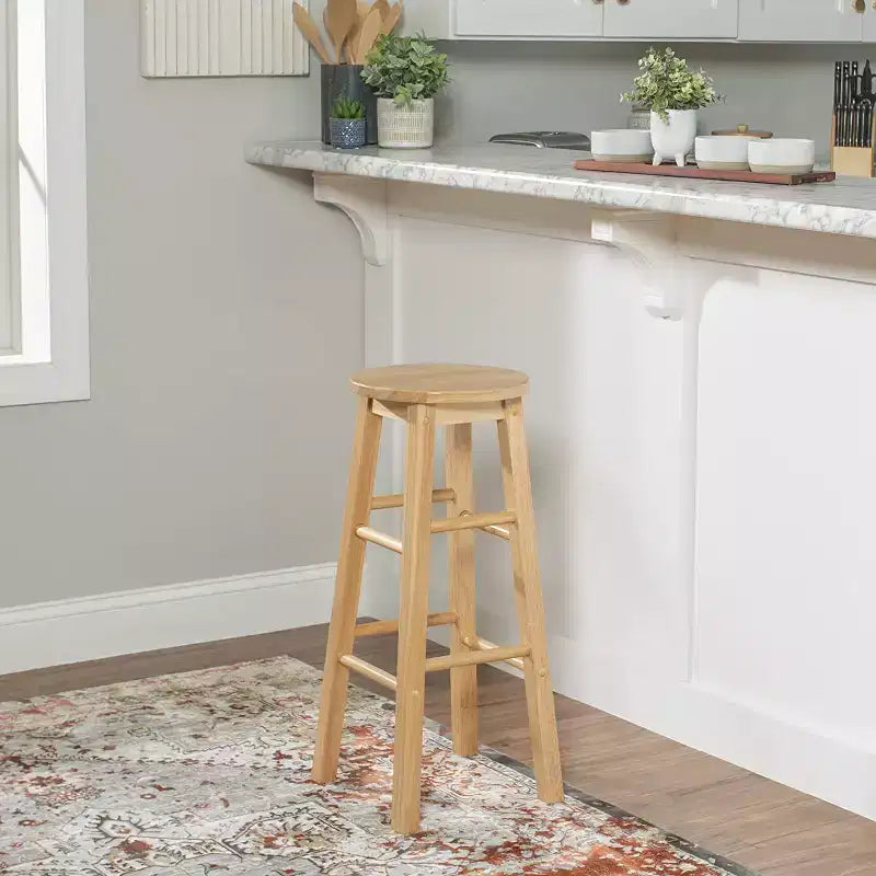 Tabourets de bar de cuisine classiques PJ Wood avec assise ronde de 74 cm de haut