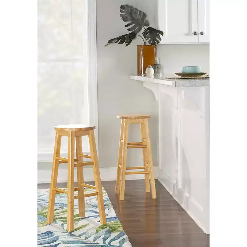 Tabourets de bar de cuisine classiques PJ Wood avec assise ronde de 74 cm de haut