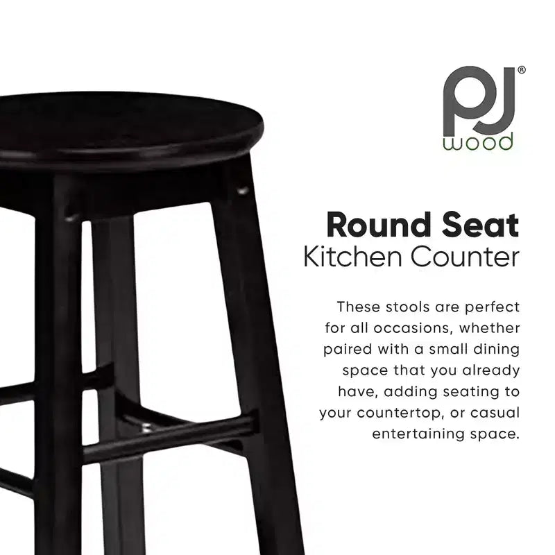 Tabourets de bar de cuisine classiques PJ Wood avec assise ronde de 74 cm de haut