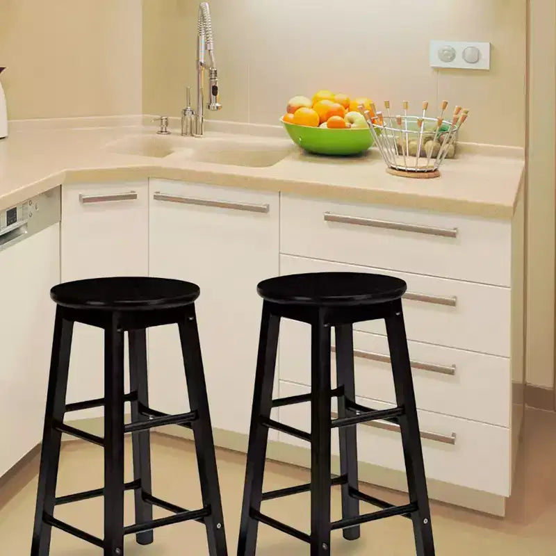 Tabourets de bar de cuisine classiques PJ Wood avec assise ronde de 74 cm de haut