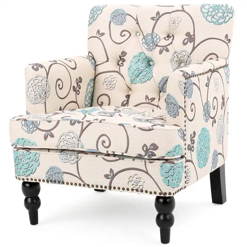 Fauteuil club capitonné en tissu fleuri Harrison par Christopher Knight Home - 28,00 L x 29,50 l x 33,50 H
