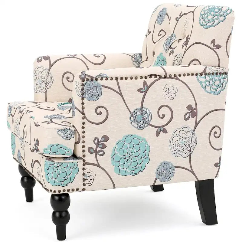 Fauteuil club capitonné en tissu fleuri Harrison par Christopher Knight Home - 28,00 L x 29,50 l x 33,50 H