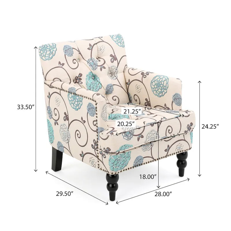 Fauteuil club capitonné en tissu fleuri Harrison par Christopher Knight Home - 28,00 L x 29,50 l x 33,50 H