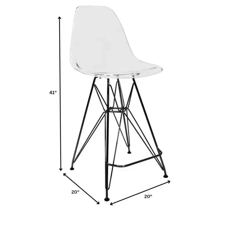 Tabouret de bar mi-hauteur LeisureMod Cresco en acrylique avec base en acier noir, parfait pour la cuisine, la salle à manger, le bar ou le salon