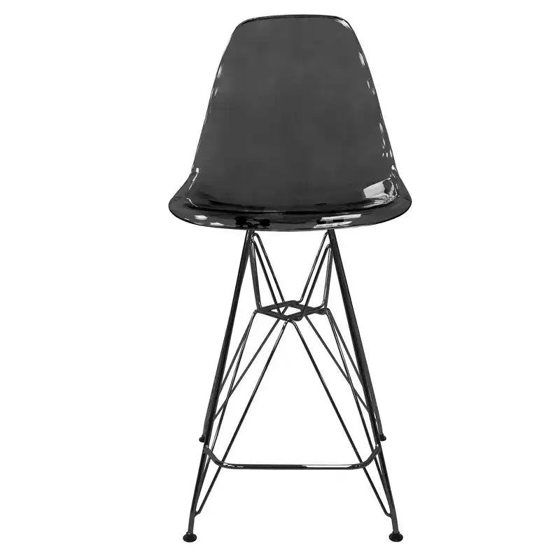Tabouret de bar mi-hauteur LeisureMod Cresco en acrylique avec base en acier noir, parfait pour la cuisine, la salle à manger, le bar ou le salon