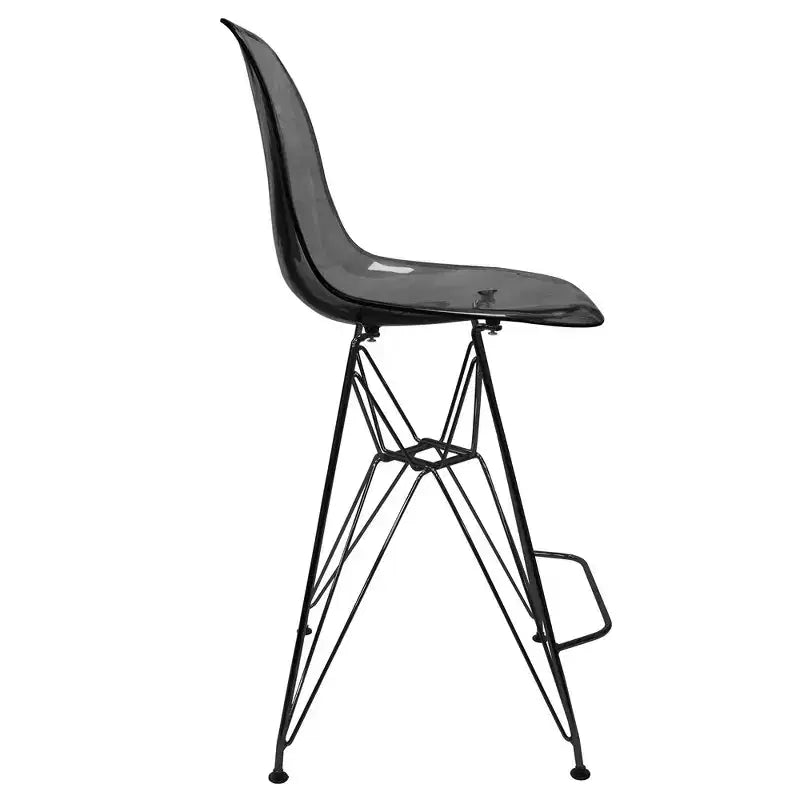 Tabouret de bar mi-hauteur LeisureMod Cresco en acrylique avec base en acier noir, parfait pour la cuisine, la salle à manger, le bar ou le salon
