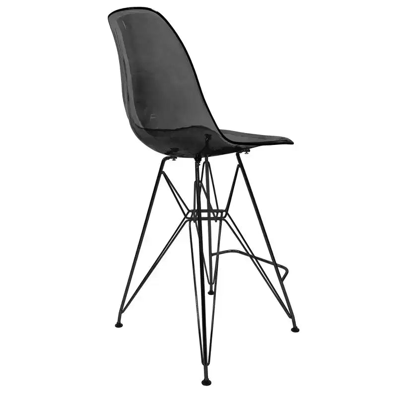 Tabouret de bar mi-hauteur LeisureMod Cresco en acrylique avec base en acier noir, parfait pour la cuisine, la salle à manger, le bar ou le salon