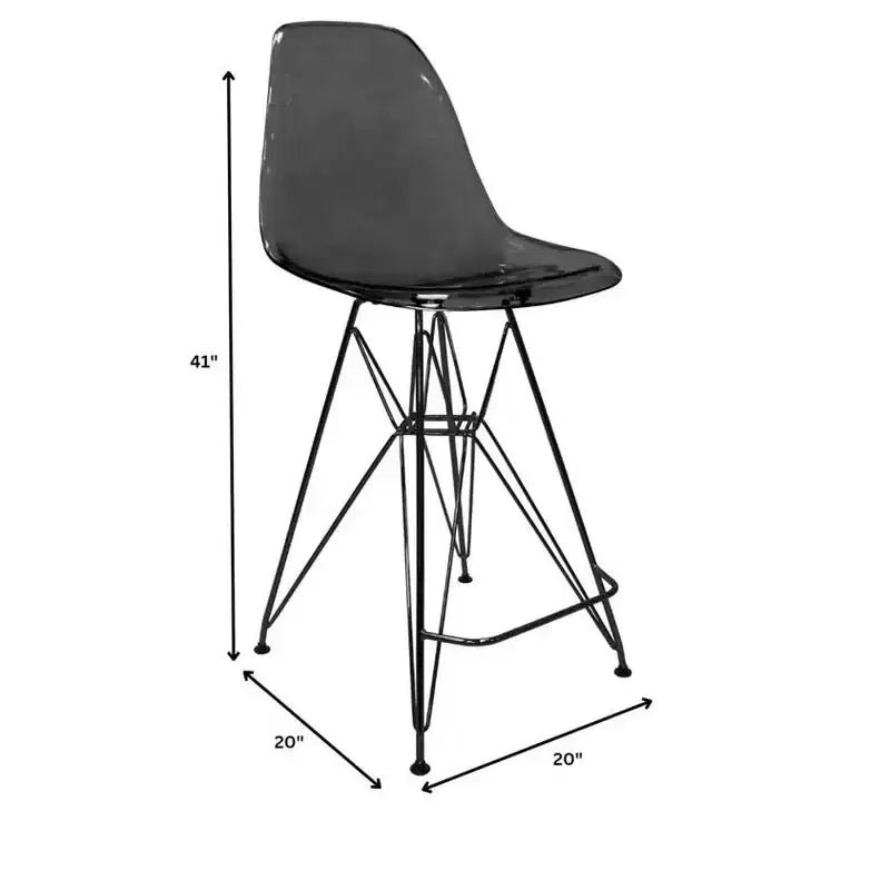 Tabouret de bar mi-hauteur LeisureMod Cresco en acrylique avec base en acier noir, parfait pour la cuisine, la salle à manger, le bar ou le salon