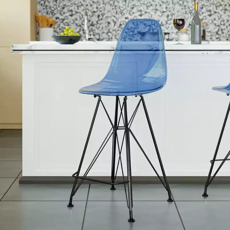Tabouret de bar mi-hauteur LeisureMod Cresco en acrylique avec base en acier noir, parfait pour la cuisine, la salle à manger, le bar ou le salon