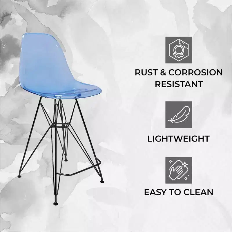 Tabouret de bar mi-hauteur LeisureMod Cresco en acrylique avec base en acier noir, parfait pour la cuisine, la salle à manger, le bar ou le salon