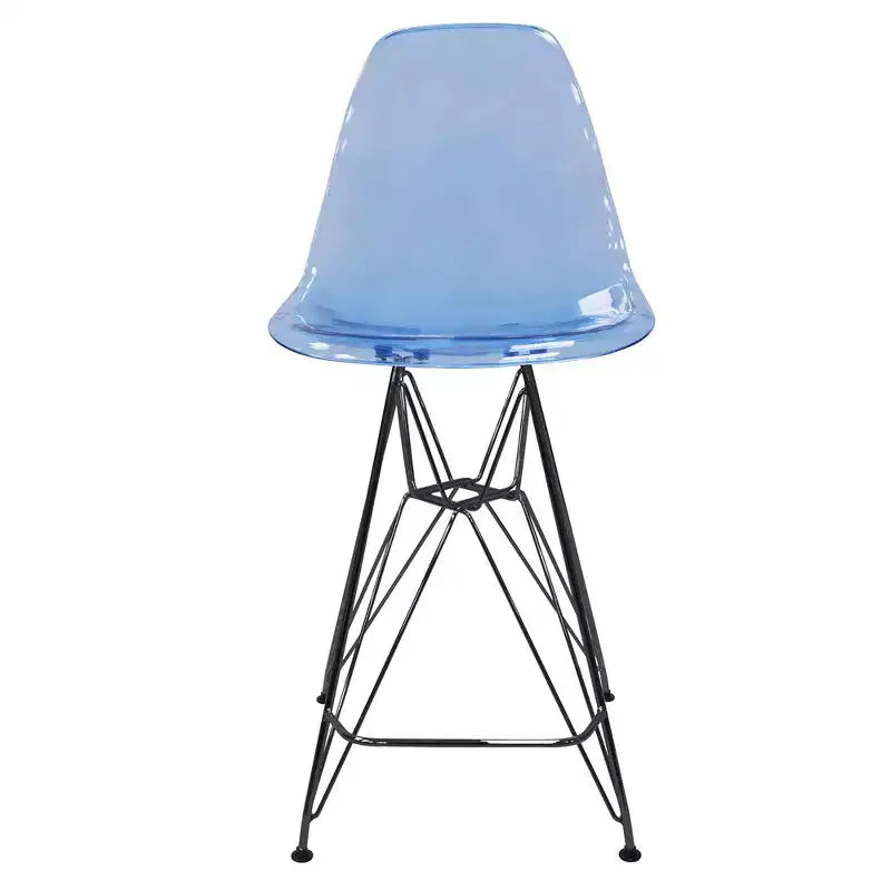 Tabouret de bar mi-hauteur LeisureMod Cresco en acrylique avec base en acier noir, parfait pour la cuisine, la salle à manger, le bar ou le salon