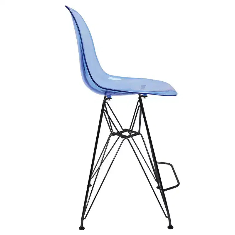 Tabouret de bar mi-hauteur LeisureMod Cresco en acrylique avec base en acier noir, parfait pour la cuisine, la salle à manger, le bar ou le salon