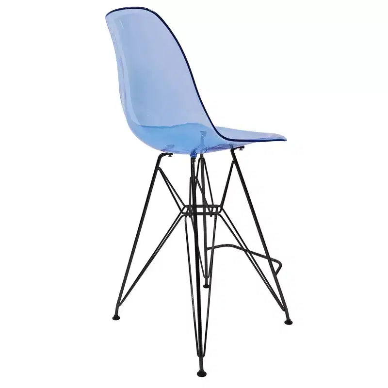 Tabouret de bar mi-hauteur LeisureMod Cresco en acrylique avec base en acier noir, parfait pour la cuisine, la salle à manger, le bar ou le salon