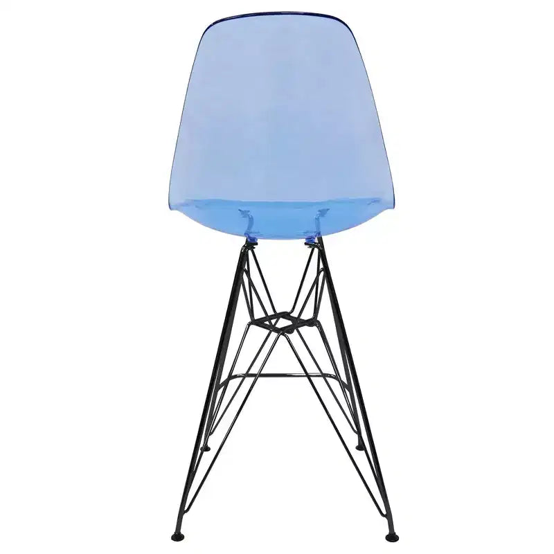 Tabouret de bar mi-hauteur LeisureMod Cresco en acrylique avec base en acier noir, parfait pour la cuisine, la salle à manger, le bar ou le salon