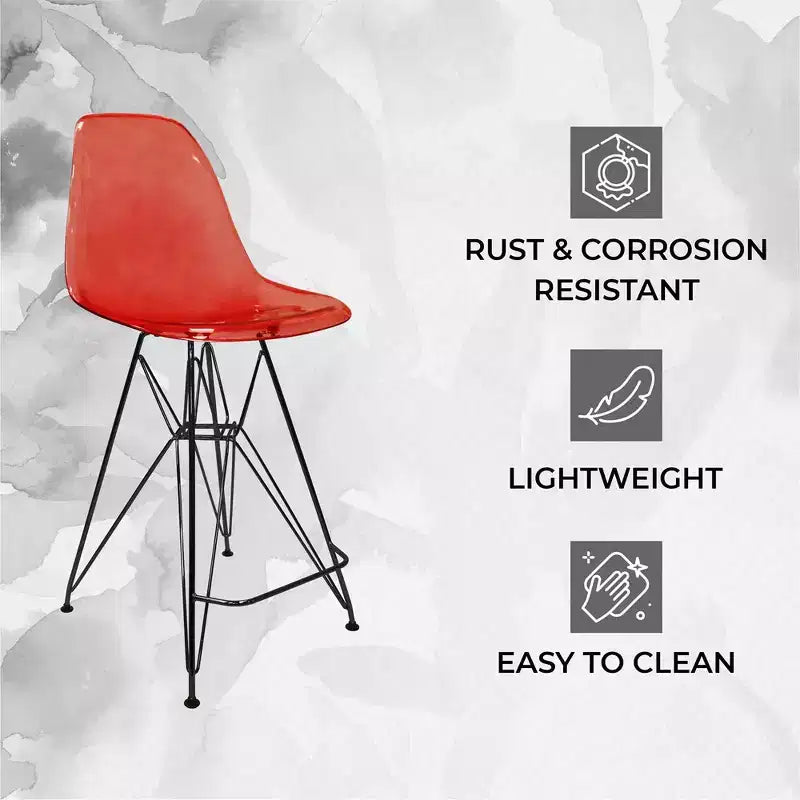 Tabouret de bar mi-hauteur LeisureMod Cresco en acrylique avec base en acier noir, parfait pour la cuisine, la salle à manger, le bar ou le salon
