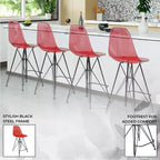 Tabouret de bar mi-hauteur LeisureMod Cresco en acrylique avec base en acier noir, parfait pour la cuisine, la salle à manger, le bar ou le salon