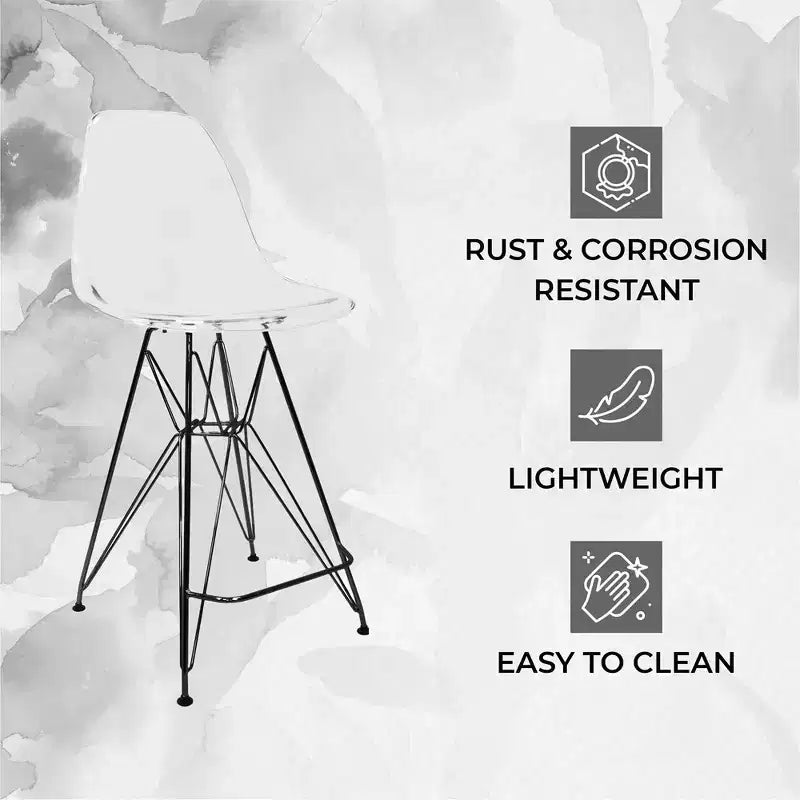 Tabouret de bar mi-hauteur LeisureMod Cresco en acrylique avec base en acier noir, parfait pour la cuisine, la salle à manger, le bar ou le salon
