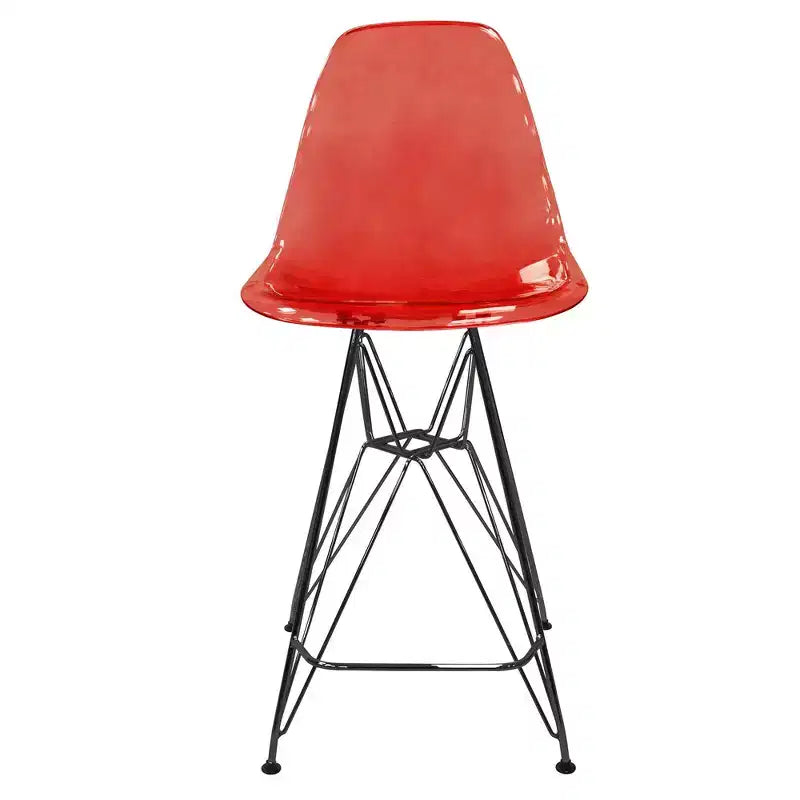 Tabouret de bar mi-hauteur LeisureMod Cresco en acrylique avec base en acier noir, parfait pour la cuisine, la salle à manger, le bar ou le salon