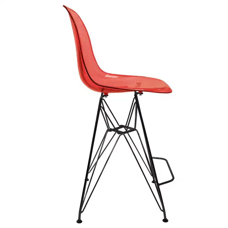 Tabouret de bar mi-hauteur LeisureMod Cresco en acrylique avec base en acier noir, parfait pour la cuisine, la salle à manger, le bar ou le salon