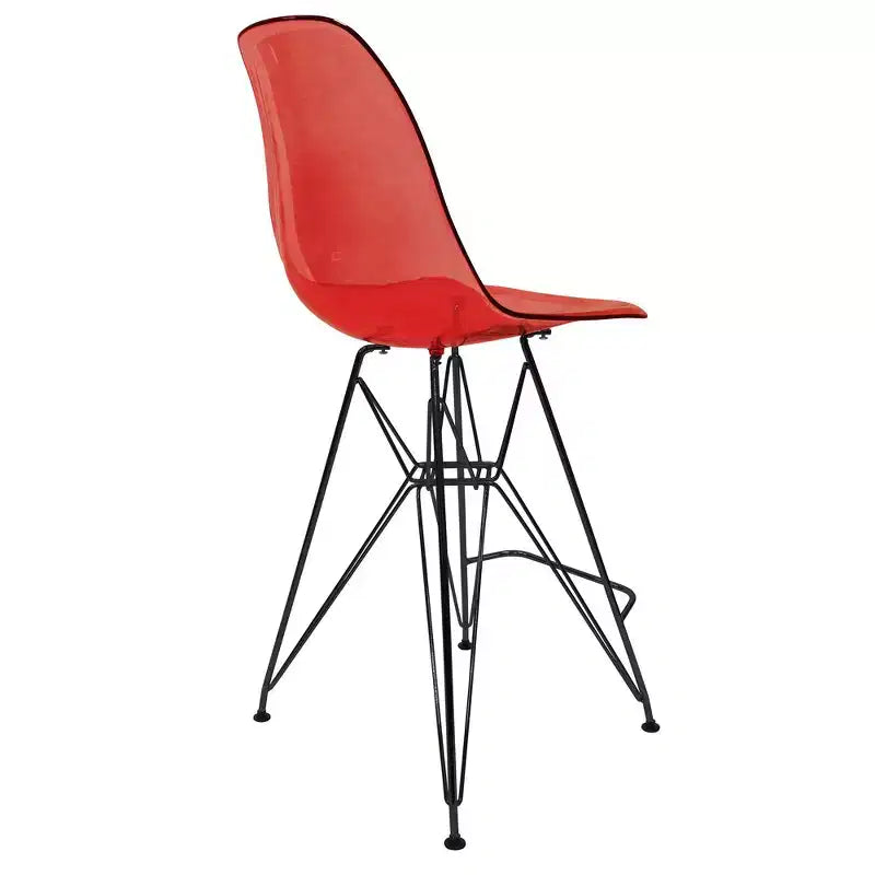 Tabouret de bar mi-hauteur LeisureMod Cresco en acrylique avec base en acier noir, parfait pour la cuisine, la salle à manger, le bar ou le salon