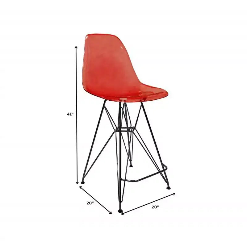 Tabouret de bar mi-hauteur LeisureMod Cresco en acrylique avec base en acier noir, parfait pour la cuisine, la salle à manger, le bar ou le salon