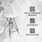 Tabouret de bar mi-hauteur LeisureMod Cresco en acrylique avec base en acier noir, parfait pour la cuisine, la salle à manger, le bar ou le salon