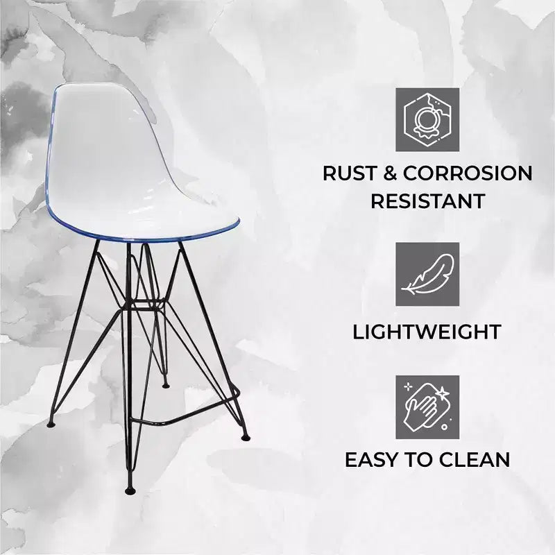 Tabouret de bar mi-hauteur LeisureMod Cresco en acrylique avec base en acier noir, parfait pour la cuisine, la salle à manger, le bar ou le salon
