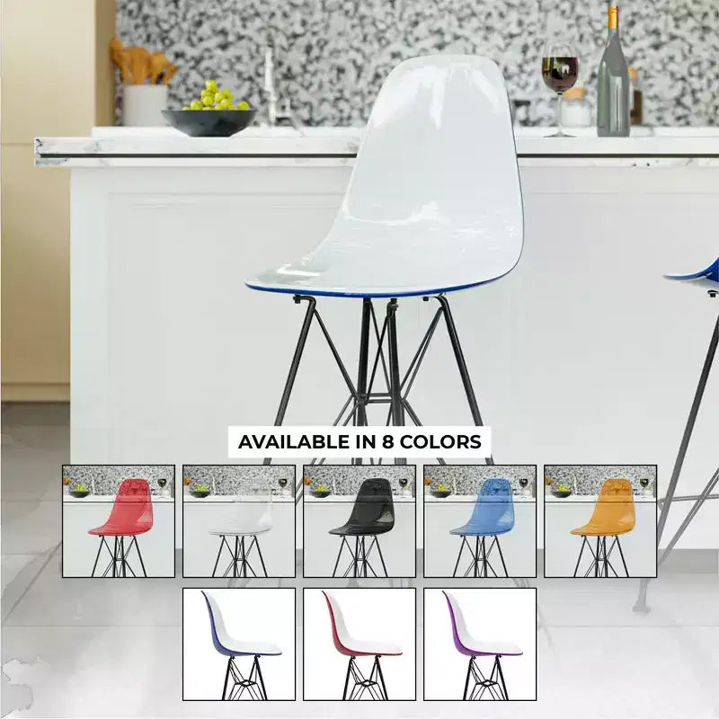 Tabouret de bar mi-hauteur LeisureMod Cresco en acrylique avec base en acier noir, parfait pour la cuisine, la salle à manger, le bar ou le salon