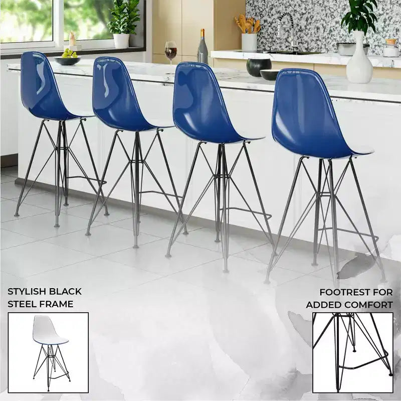 Tabouret de bar mi-hauteur LeisureMod Cresco en acrylique avec base en acier noir, parfait pour la cuisine, la salle à manger, le bar ou le salon