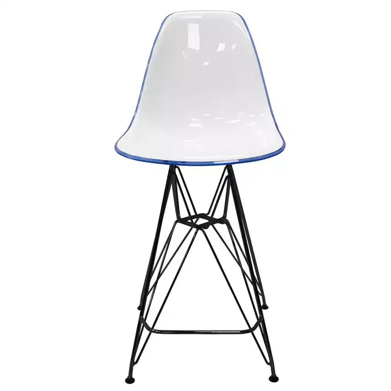 Tabouret de bar mi-hauteur LeisureMod Cresco en acrylique avec base en acier noir, parfait pour la cuisine, la salle à manger, le bar ou le salon