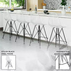 Tabouret de bar mi-hauteur LeisureMod Cresco en acrylique avec base en acier noir, parfait pour la cuisine, la salle à manger, le bar ou le salon
