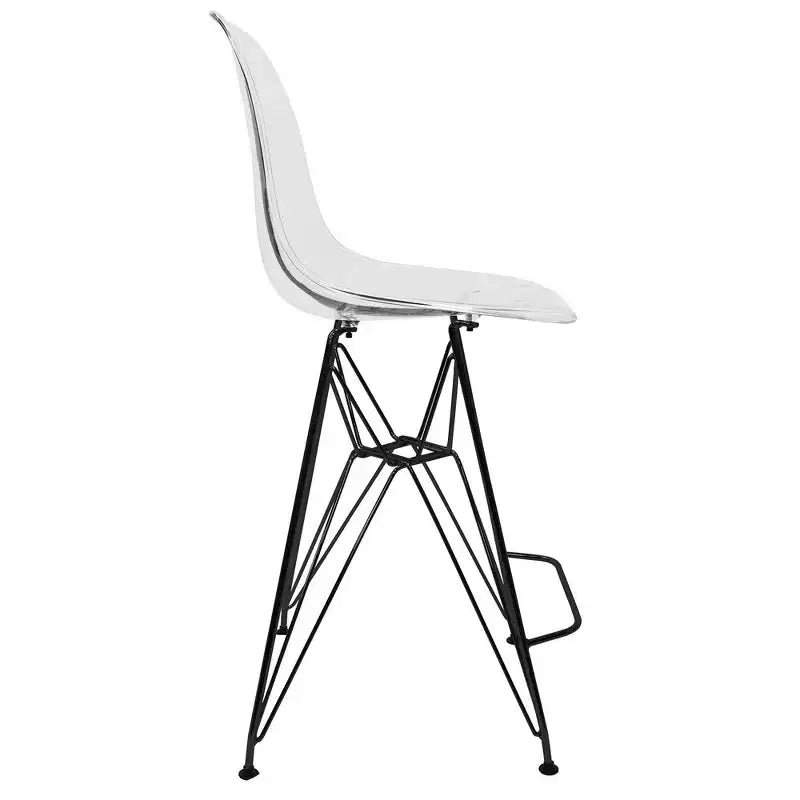 Tabouret de bar mi-hauteur LeisureMod Cresco en acrylique avec base en acier noir, parfait pour la cuisine, la salle à manger, le bar ou le salon