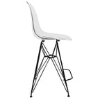Tabouret de bar mi-hauteur LeisureMod Cresco en acrylique avec base en acier noir, parfait pour la cuisine, la salle à manger, le bar ou le salon