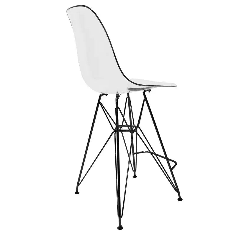 Tabouret de bar mi-hauteur LeisureMod Cresco en acrylique avec base en acier noir, parfait pour la cuisine, la salle à manger, le bar ou le salon