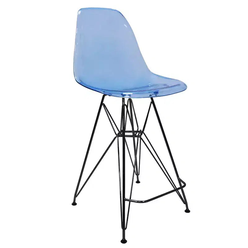 Tabouret de bar mi-hauteur LeisureMod Cresco en acrylique avec base en acier noir, parfait pour la cuisine, la salle à manger, le bar ou le salon