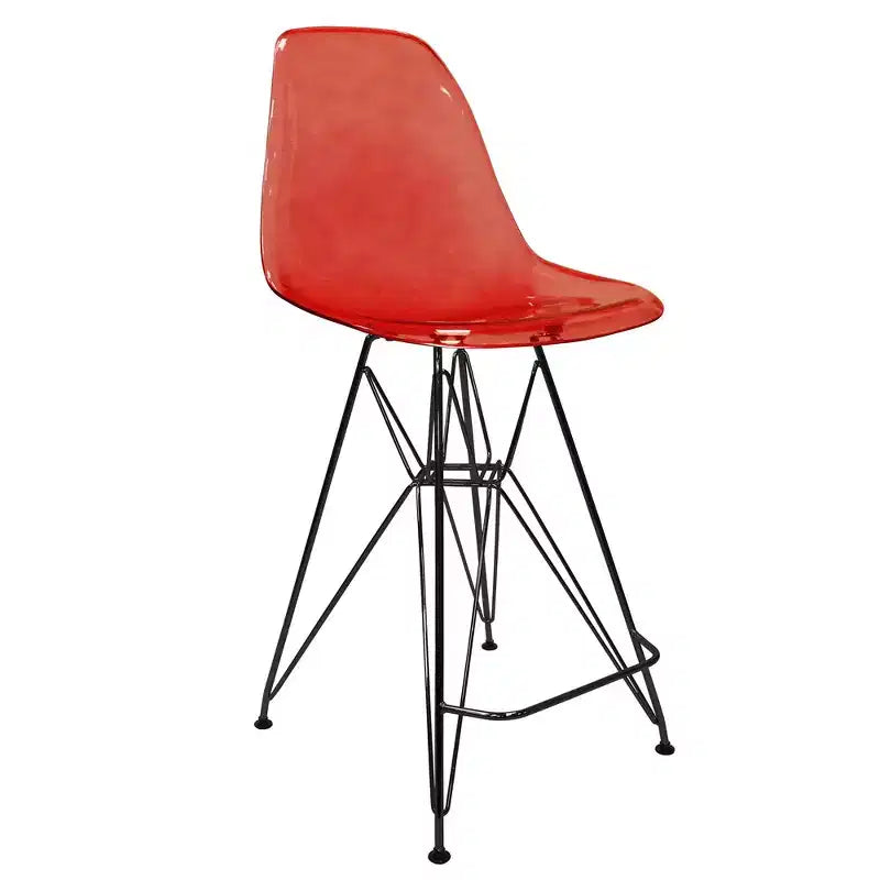 Tabouret de bar mi-hauteur LeisureMod Cresco en acrylique avec base en acier noir, parfait pour la cuisine, la salle à manger, le bar ou le salon