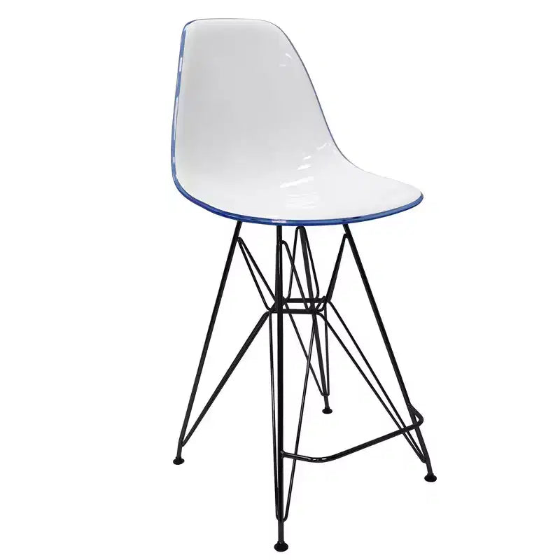 Tabouret de bar mi-hauteur LeisureMod Cresco en acrylique avec base en acier noir, parfait pour la cuisine, la salle à manger, le bar ou le salon