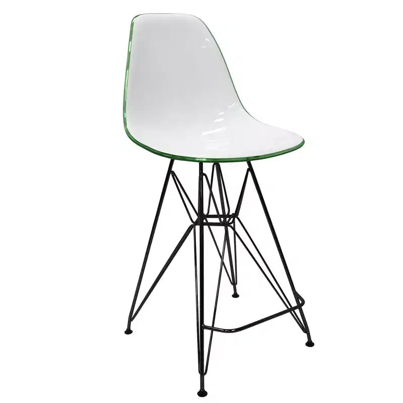 Tabouret de bar mi-hauteur LeisureMod Cresco en acrylique avec base en acier noir, parfait pour la cuisine, la salle à manger, le bar ou le salon