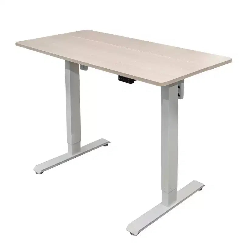 Bureau debout compact électrique programmable à deux niveaux Stand Up Desk Store (cadre blanc/plateau bouleau, 122 cm de large)