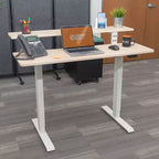 Bureau debout compact électrique programmable à deux niveaux Stand Up Desk Store (cadre blanc/plateau bouleau, 122 cm de large)