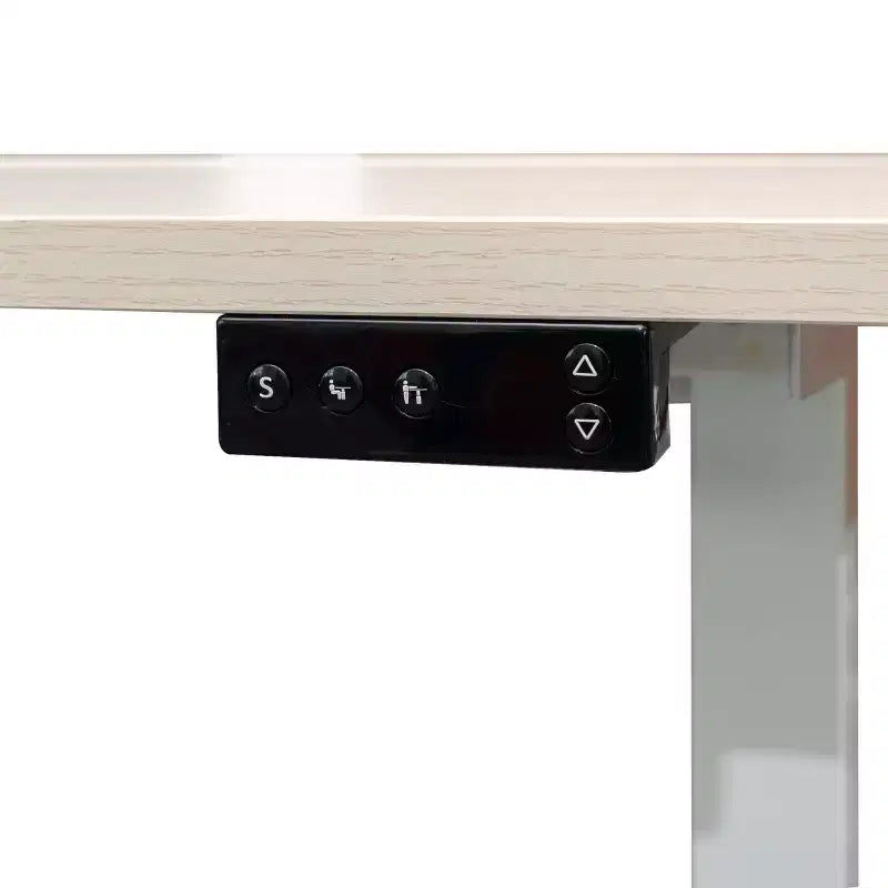 Bureau debout compact électrique programmable à deux niveaux Stand Up Desk Store (cadre blanc/plateau bouleau, 122 cm de large)