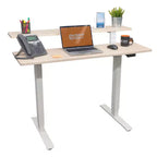 Bureau debout compact électrique programmable à deux niveaux Stand Up Desk Store (cadre blanc/plateau bouleau, 122 cm de large)
