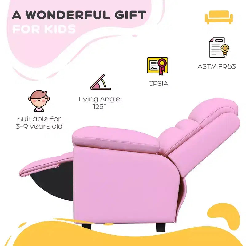 Fauteuil inclinable pour enfants Qaba, canapé-salon en cuir pour enfants avec accoudoir, repose-pieds, appuie-tête pour garçons et filles de 3 à 9 ans