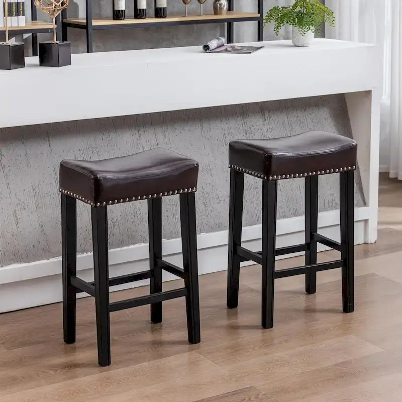 Tabourets de bar hauteur comptoir 29 pouces pour îlot de cuisine sans dossier en similicuir, chaises de ferme