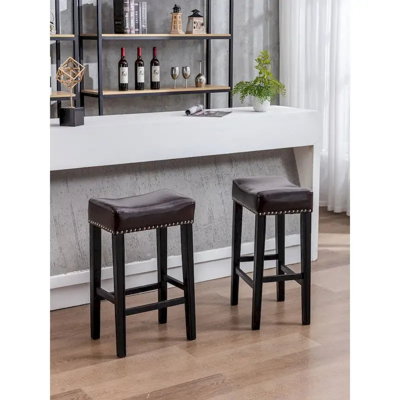 Tabourets de bar hauteur comptoir 29 pouces pour îlot de cuisine sans dossier en similicuir, chaises de ferme